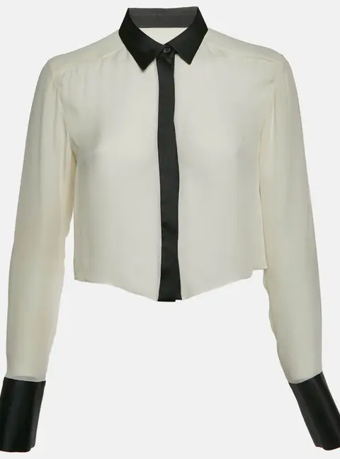Alice + Olivia Monochrome Silk Crop Shirt M