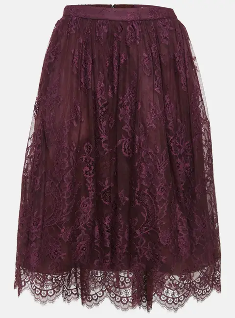 Alice + Olivia Purple Floral Lace Scalloped Hem Midi Skirt M