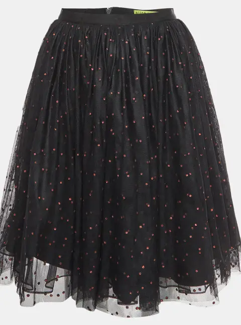 Alice + Olivia Black Tulle Polka Dotted Skirt S