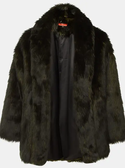 Alice + Olivia Green/Black Faux Fur Oversized Jacket M