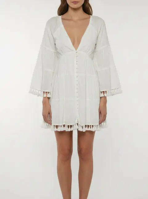 Alice + Olivia White Cotton Alexandria Open Back Tunic Dress XS