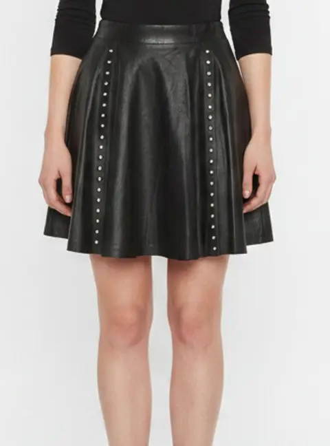 Alice + Olivia Loves Scoop Black Leather Eyelet Rivet Detail Flared Skirt M