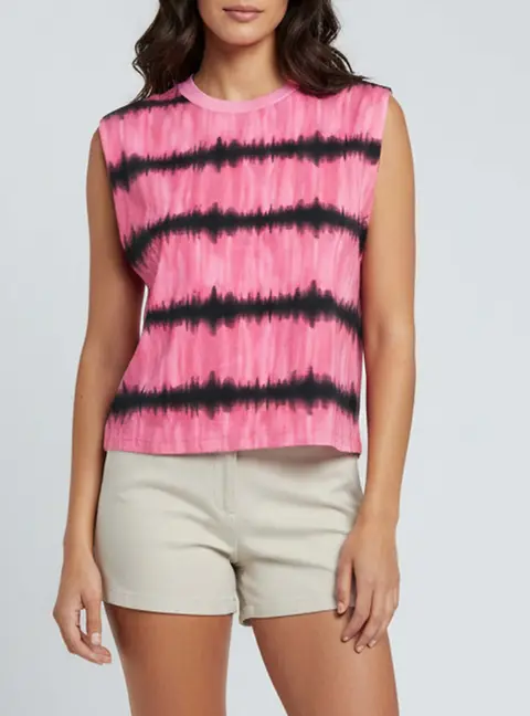 Alice + Olivia Pink/Black Tie Dye Jersey Cropped Tank Top M
