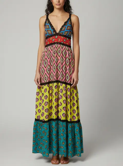 Alice + Olivia X Carla Kranendonk Multicolour Printed Crepe Paneled Maxi Dress M