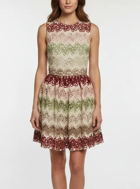 Alice + Olivia Cream Metallic Lace Joyce Mini Dress M