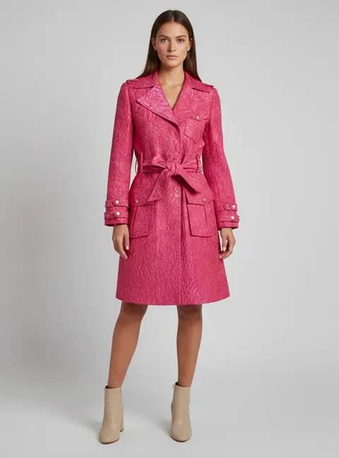 Alice + Olivia Pink Floral Jacquard Belted Trench Coat S