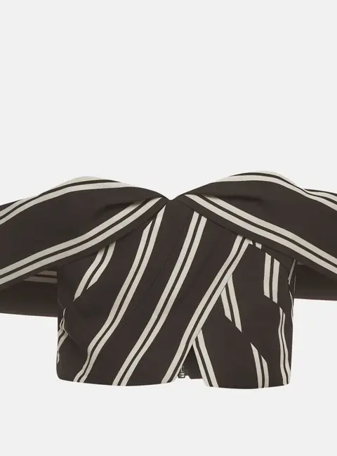 Alice + Olivia Black/White Striped Crepe Off-Shoulder Crop Top XS
