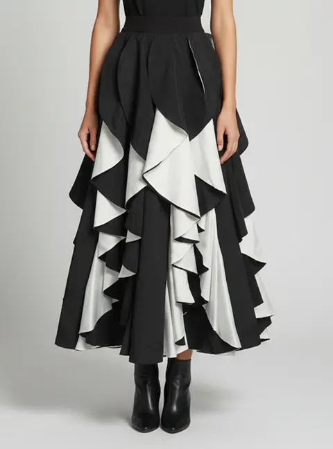 Alice + Olivia Black/ White Gabardine Nadie Spiral Ball Gown Skirt S