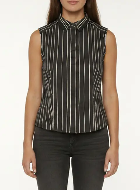 Alice + Olivia Black Striped Cotton Sleeveless Lea Cropped Top S