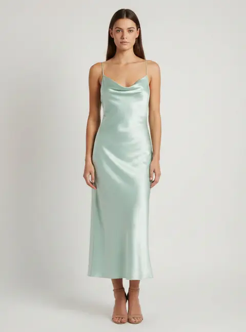 Alice + Olivia Mint Satin Harmony Drape Slip Midi Dress S