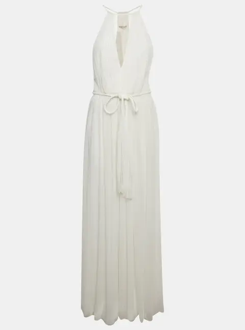 Alice + Olivia White Chiffon Halter Neck Sleeveless Maxi Dress S