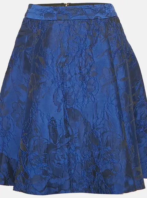 Alice + Olivia Cobalt Blue Floral Jacquard Pleated Mini Skirt S