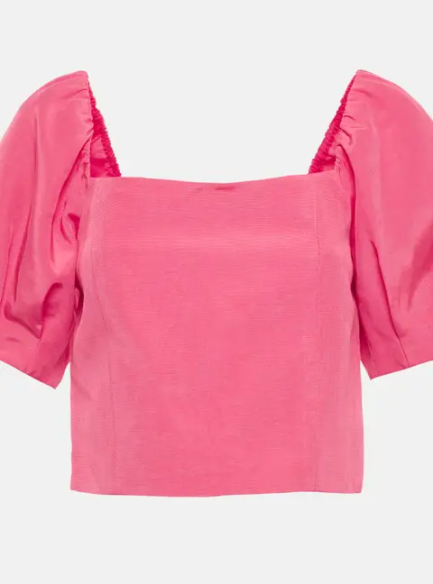 Alice + Olivia Pink Cotton Blend Puff Sleeve Joslyn Crop Top L