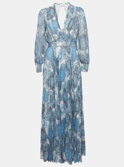 Alice + Olivia Blue Floral Print Georgette Cheney Cut Out Maxi Dress M