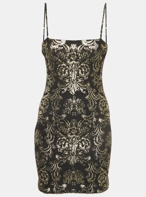 Alice + Olivia Black Floral Foil Print Fifi Mini Dress S
