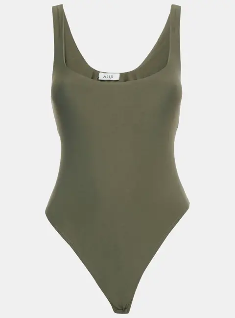 Alix Olive Green Jersey Sleeveless Bodysuit M
