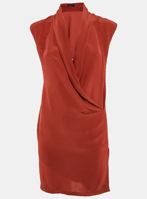 All Saints Brick Red Silk Blend Sleeveless Mini Dress S