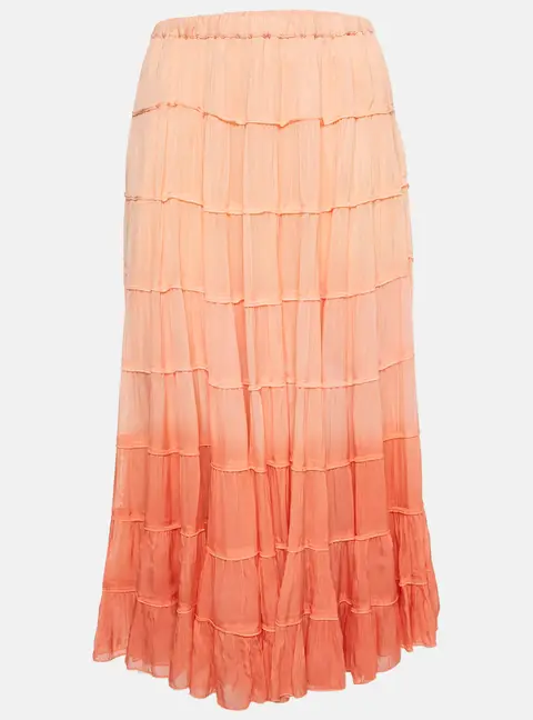 All Saints Ombre Orange Crepe Tiered Eva Maxi Skirt S