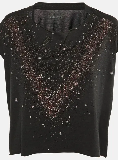 All Saints Black Celestial Print Jersey T-Shirt S