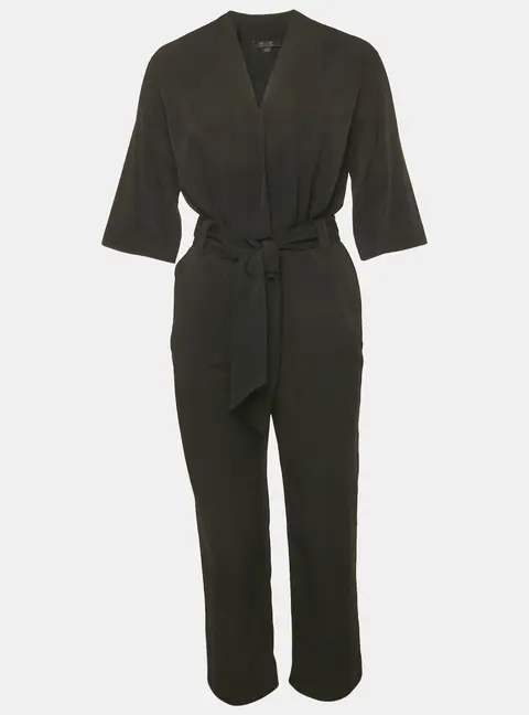 All Saints Black Crepe Belted Cropped Hailey Jumpsuit XS
