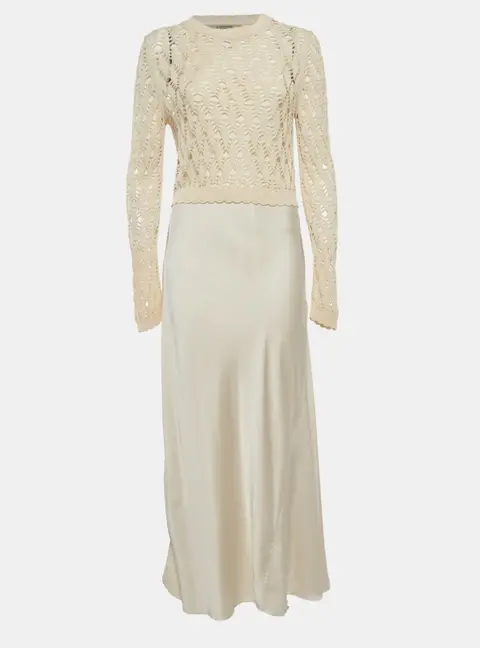 All Saints Beige Crochet and Satin 2 in 1 Erin Maxi Dress M