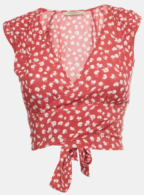 All Saints Pink Floral Print Crop Wrap Top XS