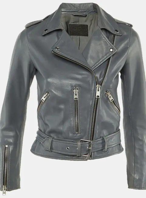 All saints Grey Leather Balfern Biker Jacket S