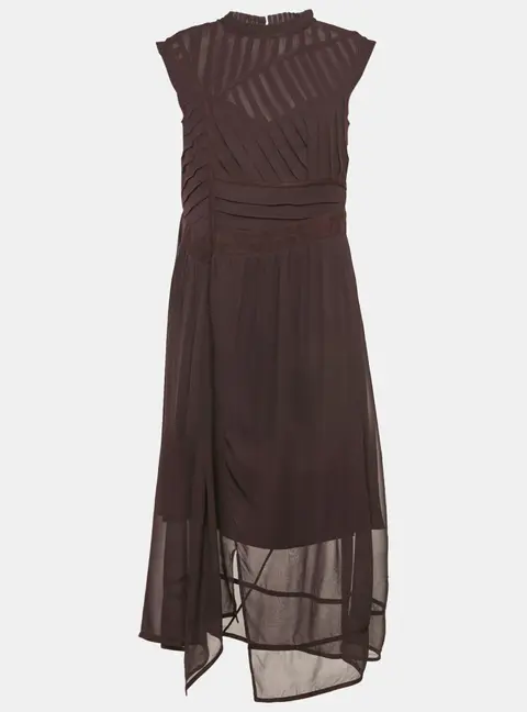 All Saints Burgundy Chiffon Pleated Midi Jani Dress L