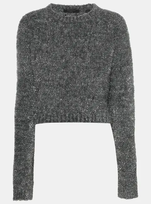 All Saints Silver/Grey Lurex Knit Top M