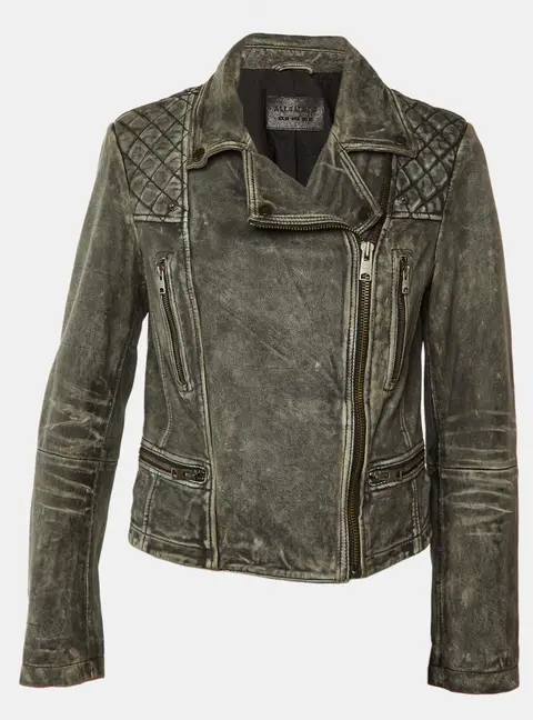 All Saints Vintage Grey Leather Cargo Biker Jacket M
