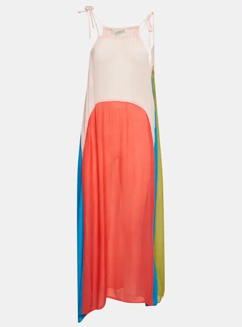All Saints Colour Block Crinkle Crepe Aida Maxi Dress S