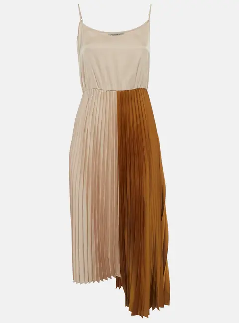 All Saints Beige/Gold Satin Asymmetric Jessie 2-in-1 Dress M