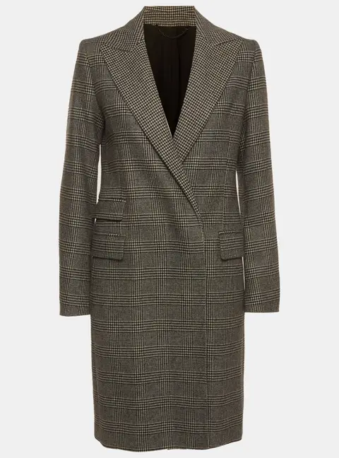 All Saints Grey Houndstooth Wool Blend Double Breasted Coat S