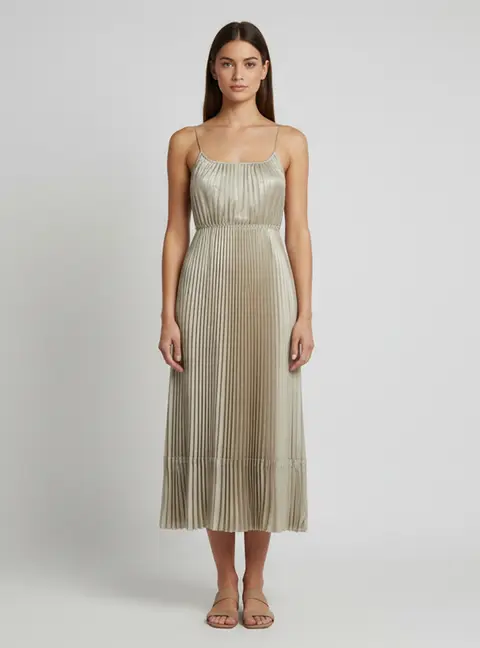 All Saints Light Sage Green Pleated Satin Strappy Silvi Dress XS