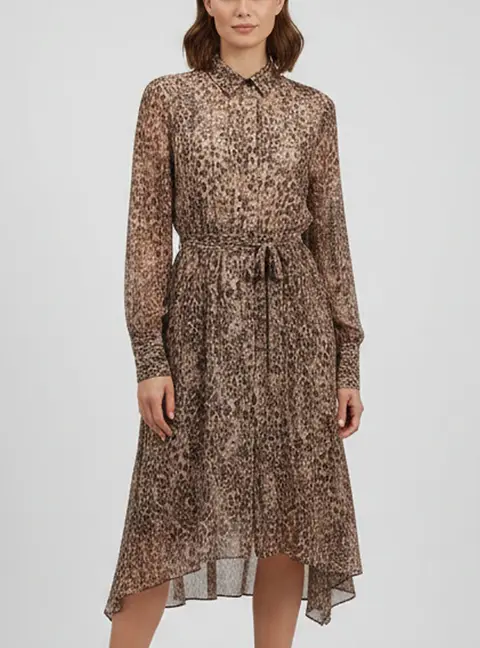 AllSaints Brown Leopard Print Crepe Lizzy Patch Dress XS