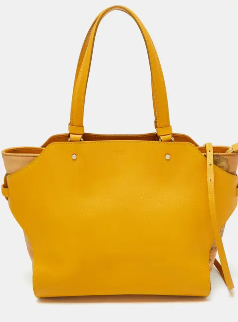 Alviero Martini 1A Classe Yellow Geo Print Coated Canvas and Leather Tote