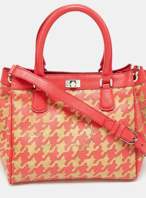 Alviero Martini 1A Classe Beige/Red Geo Print Coated Canvas and Leather Tote