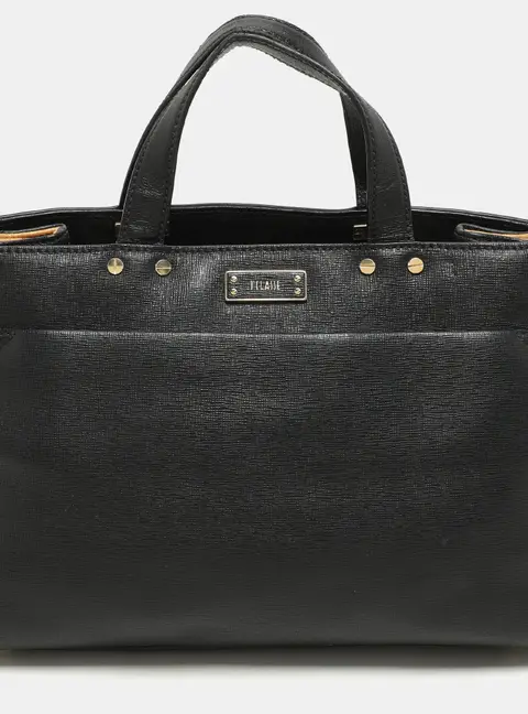 Alviero Martini 1A Classe Black Coated Canvas and Leather Satchel