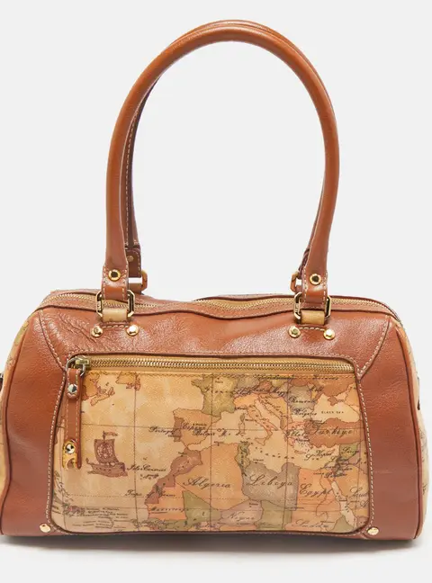 Alviero Martini 1A Classe Tan Coated Canvas and Leather Satchel