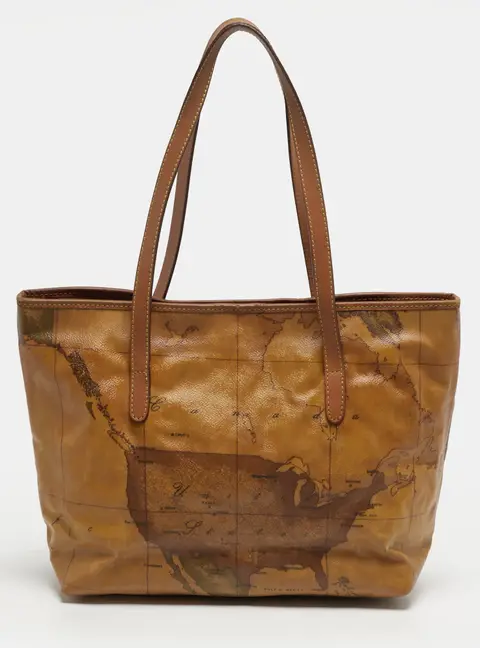 Alviero Martini 1A Classe Tan Geo Classic Print Leather Tote