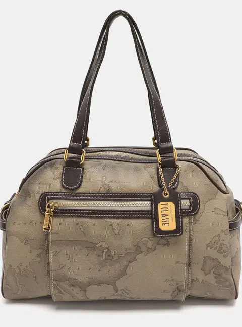 Alviero Martini 1A Classe Beige/Brown Geo Print Coated Canvas Satchel