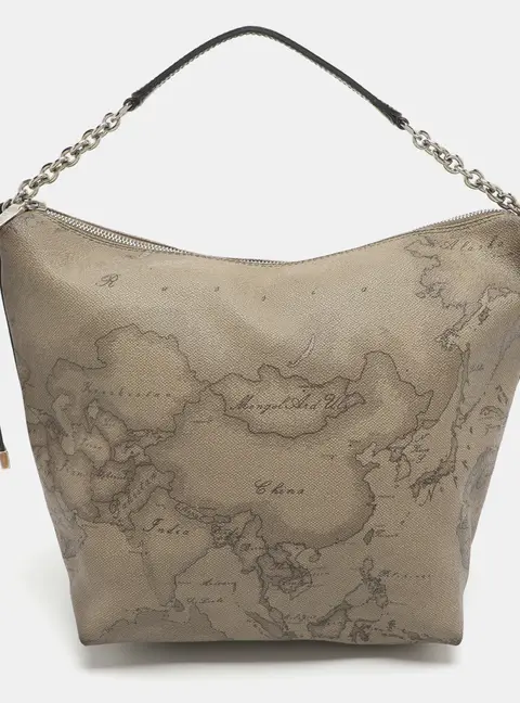 Alviero Martini 1A Classe Grey Geo Classic Print Coated Leather Shoulder Bag