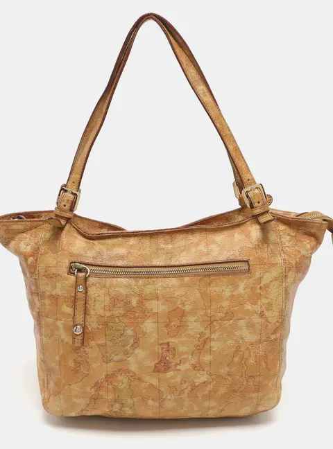 Alviero Martini 1A Classe Tan Geo Classic Print Coated Canvas Tote