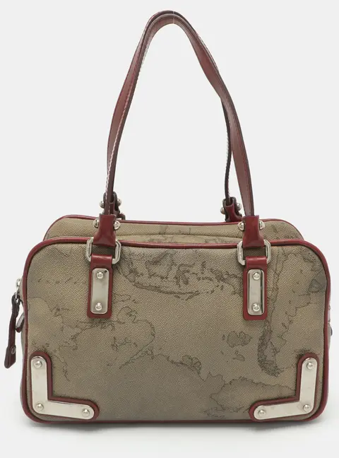 Alviero Martini 1A Classe Beige/Red Geo Coated Canvas and Leather Satchel