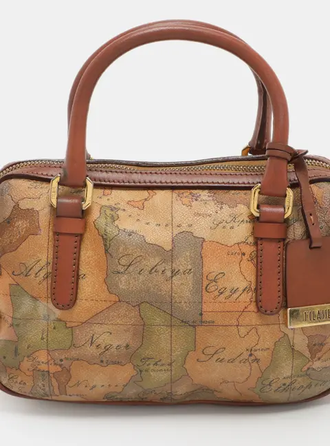 Alviero Martini 1A Classe Beige/Brown Geo Print Coated Canvas and Leather Satchel