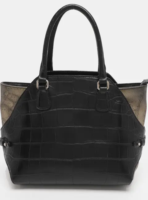 Alviero Martini 1A Classe Black/Beige Geo Print Coated Canvas and Leather Tote