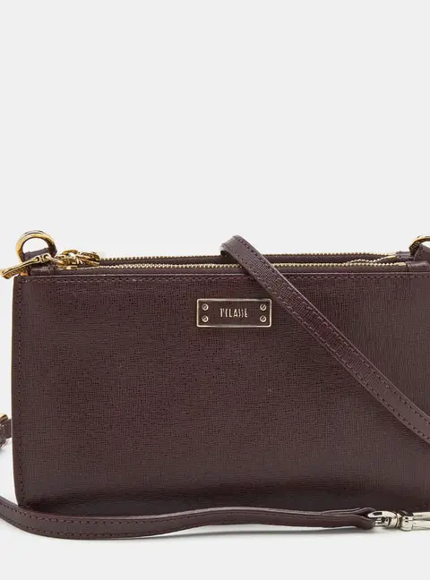Alivero Martini 1A Classe Burgundy/Beige Leather and Coated Canvas Zip Crossbody Bag