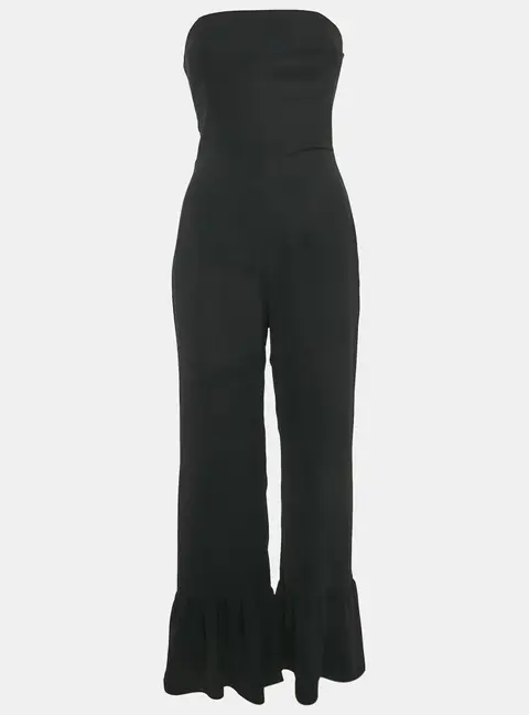 Amanda Uprichard Black Crepe Strapless Flounced Hem Jumpsuit S