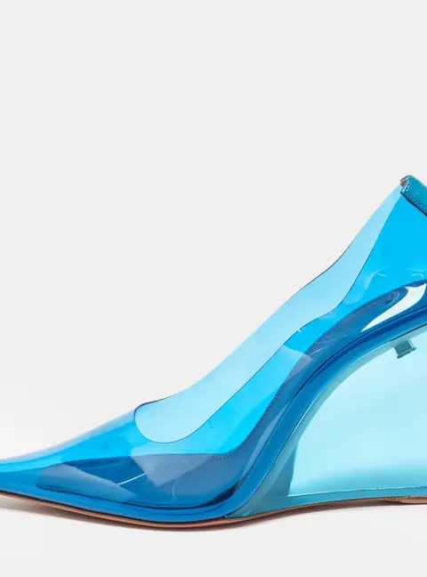 Amina Muaddi Blue PVC Ane Wedge Pumps Size 38