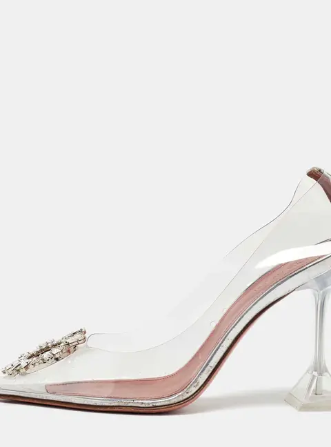 Amina Muaddi Transparent/Silver PVC and Leather Begum Pumps Size 40